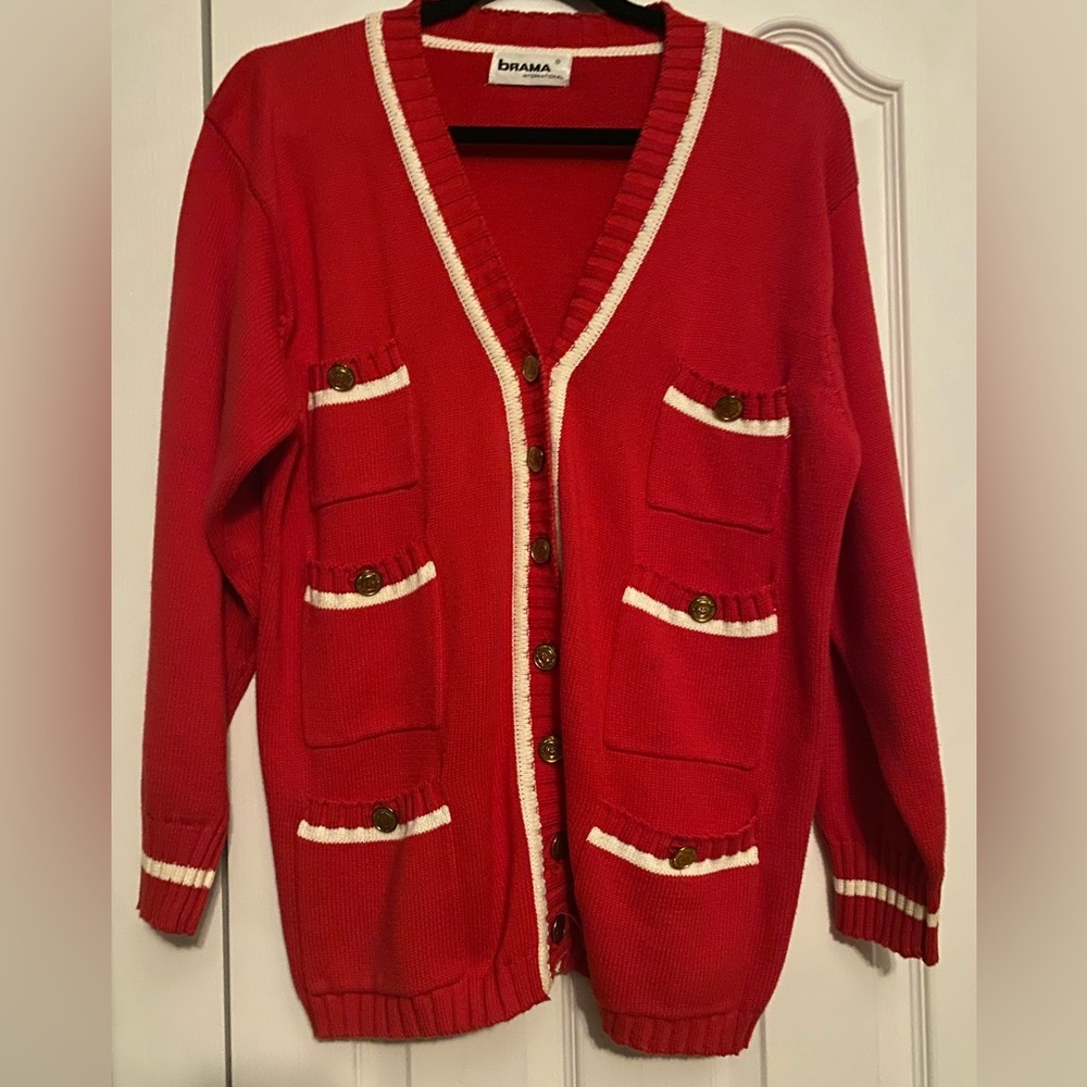 Brama Red and White preppy vintage Cardigan